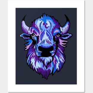 Mindful Vivid Buffalo in Purple & Blue Posters and Art